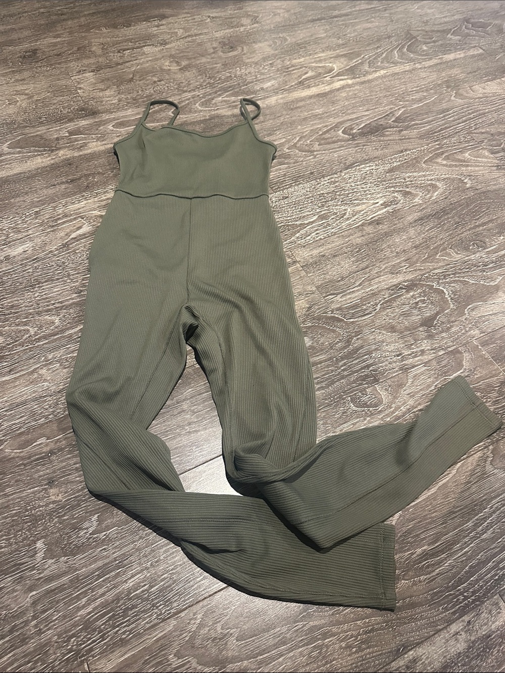 wild fable Olive Ribbed Spaghetti-Strap Jumpsuit